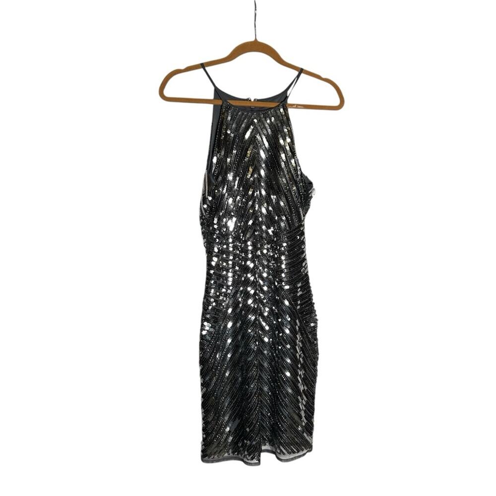 Lulus Silver Ace of Spades Gunmetal‎ Sequin Bodycon Mini Dress Size Small